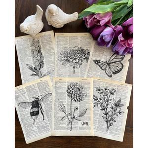 Vintage Botanical Dictionary Collage Wall Pictures